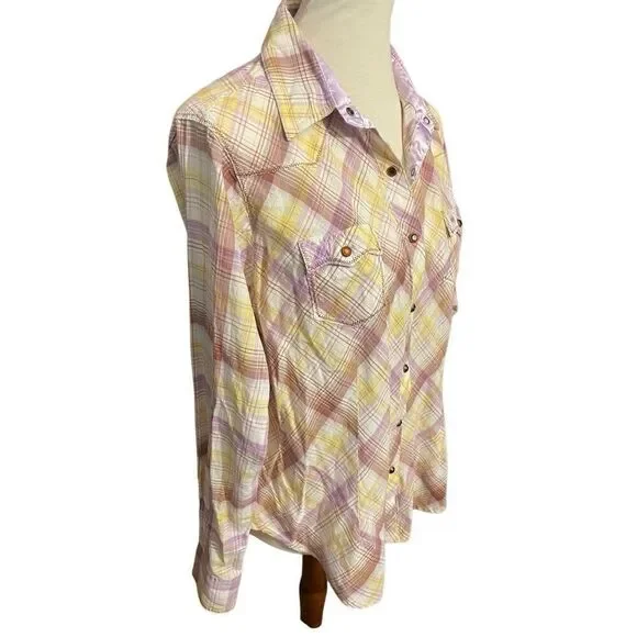 Wrangler Ultra 20X Fit Plaid Multi-Color Button Down Snap Jewel Buttons w/ Laven - Picture 16 of 16